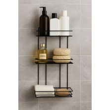 PremiumPort Paslanmaz 3'lü Banyo Rafı, Şampuanlık ve Sabunluk Seti, Şık Siyah Tasarım