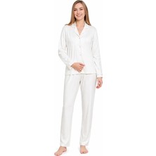 Espuar Yumuşak Dokulu Kumaş Gömlek Yaka Önden Düğmeli Uzun Kol Kadın Pijama Takım 765