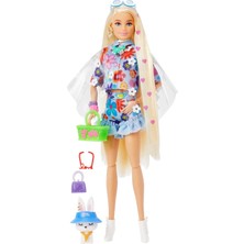 Barbie Extra - Mavi Etekli Bebek, Bükülebilen Esnek Eklemli, Hayvan Dostu Yavru Tavşan, 3 Yaş ve Üze