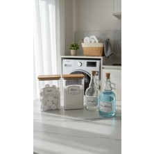 PremiumPort 4'lü Ahşap Kapaklı Deterjan ve Tablet Kavanozu Set, 2000ML+1000ML