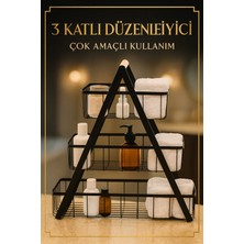 PremiumPort Siyah 3 Katlı Metal Tezgah Üst Banyo Düzenleyici Kozmetik Sepeti Havluluk
