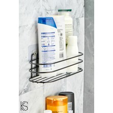 PremiumPort Yapışkanlı Siyah Oval Banyo Organizer, Pratik ve Şık Duş Saklama Çözümü