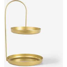 PremiumPort Yuvarlak Tabanlı Gold Metal Organizer, Iki Katlı Takı ve Makyaj Standı