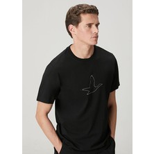  club siyah relax fit artwork kaz detaylı t-shirt