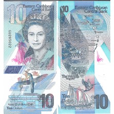 Emir Koleksiyon Doğu Karayipler 10 Dolar Kraliçe Elizabeth Polimer Yabancı Kağıt Para Çil ( Unc ) Koleksiyon Para
