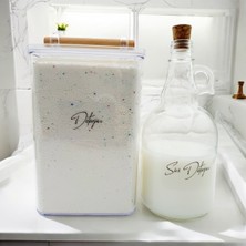 PremiumPort Şeffaf Ahşap Kulplu Deterjan Kavanozu, 2000ML ve 1000ML Sıvı Şişe