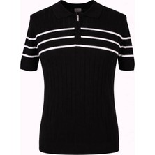 Trender 18204 Yarım Patlı Siyah - Beyaz Erkek Polo Yaka T-Shirt 26YGT3000007