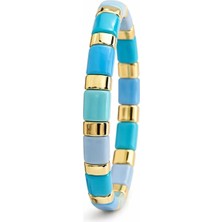 Poseidons Jewellery Turkuaz & Gold Detaylı Lastikli Bileklik – Yazlık Şık & Modern Tasarım