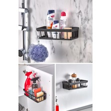 PremiumPort Pratik Yapışkanlı Banyo Rafı ve Sabunluk Organizer, Antrasit
