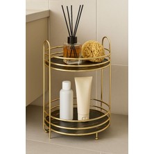 PremiumPort Iki Katlı Yuvarlak Sunumluk 35 Cm, Şık Gold Kaplama
