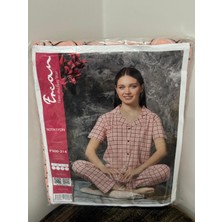 Rotasyon Group Pembe Kısa Kollu Kareli Kadın Pijama Takımı