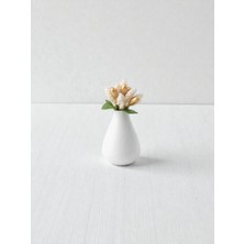 Handanca Kahve Yanı Sunumluk Mini Vazo | Yapay Çiçekli Dekoratif Biblo | Beyaz Minimal Çiçekli 4cm
