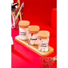 PremiumPort 3'lü Ahşap Çapraz Standlı Mika Pamukluk Seti, Banyo Dekorasyonu