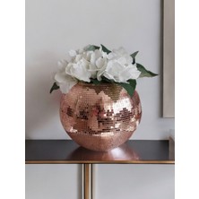 Handanca Aynalı Cam Vazo Yuvarlak Büyük Boy Rose Gold
