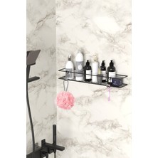 PremiumPort Büyük Boy Yapışkanlı Banyo Şampuanlık Rafı Siyah Paslanmaz Kanca ile