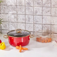 Karaca Retro Kızartma Tenceresi 22 cm Kırmızı Emaye Kaplama ile Şık Tasarım ve Kolay Temizlik