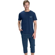 Over Sleep by Poleren Over Sleep 2381 Erkek Yazlık Süprem Büyük Beden Kapri Pijama Takım (L-Xl-Xxl-3xl)
