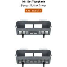 PremiumPort Ikili Yapışkan Mutfak ve Banyo Organizer Seti, Antrasit Renk