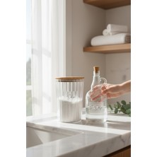PremiumPort Şeffaf Ahşap Kapaklı Çizgili Deterjan Şişesi 2300ML ve 1000ML Set