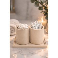 PremiumPort Banyo Organizer Seti, Tepsili, Kulak Çubuğu ve Diş Ipi Kapağı, Çok Amaçlı