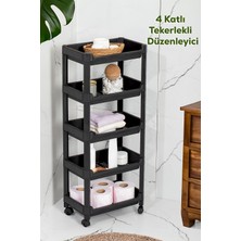 PremiumPort Çok Katlı Tekerlekli Organizer, Banyo ve Mutfak Için, Siyah, 35,5X22X85 cm