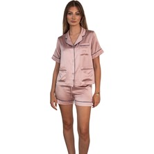 Icon Silk Gül Kurusu Lacivert Biye Detaylı - 'sleep & Glow' Saf Ipek Pijama Takımı