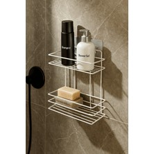 PremiumPort Iki Katlı Metal Banyo Rafı, Duş ve Şampuanlık Düzenleyici, Yapışkanlı
