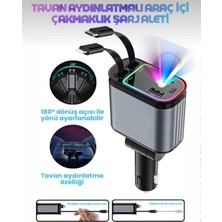 Kılıf House 66W 4'ü 1 Arada Makaralı Kablolu Yıldız Tavan Işıklı Type-C USB Araç Içi Şarj Aleti Oto Çakmaklık