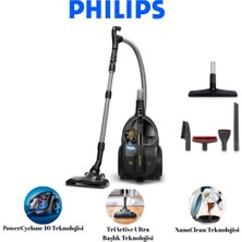 Philips Marathon Ultimate Toz Torbasız Elektrikli Süpürge, Powercyclone 10, Triactive Ultra Başlık, Nanoclean, Allergy H13 Filtre, XB9125/07