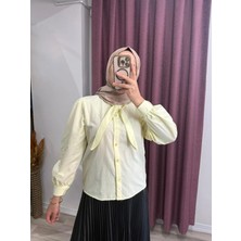 Miraydin Butik Kadın Yakası Bağcıklı Etek Üstü Poplin Gömlek - Sarı