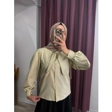 Miraydin Butik Kadın Yakası Bağcıklı Etek Üstü Poplin Gömlek - Açık Yeşil