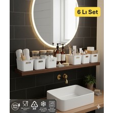PremiumPort Banyo ve Dolap Için Çok Amaçlı 6'lı Beyaz Düzenleyici Set