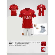 Yenteks Cristiano Ronaldo Manchester United Retro Kırmızı-Beyaz 2008 Sezon Çocuk Forma Takımı 4 Parça