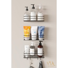 PremiumPort 3’lü Siyah Banyo Raf Seti, Şampuanlık ve Düzenleyici Organizer