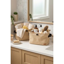 PremiumPort Çiftli Jüt Kumaş Banyo ve Dekoratif Çok Amaçlı Organizer Sepetleri