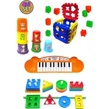 Toysnet 4lü Eğitici Bebeğimin İlk Oyuncakları Sesli Piyano Bultak Kule Geometrik Şekiller Eğlenceli Tasarım