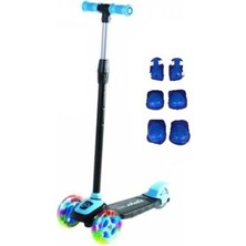 Toysnet 3 Tekerlekli Frenli LED Işıklı Yükseklik Ayarlı Çocuk Twist Scooter Mavi Renk 3+ Yaş Dizlik Seti Hed