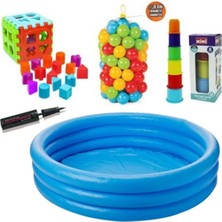 Toysnet Eğitici Bebek Oyuncakları Seti Şişme Havuz 102CM- Top - Bultak - Mini Kule - Pompa
