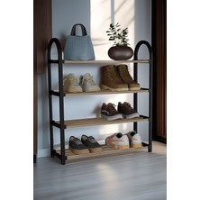 PremiumPort Çok Amaçlı 4 Bölmeli Siyah Ahşap Raf, Ev Dekor ve Düzenleme Için