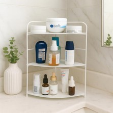 PremiumPort Ayarlanabilir 3 Raflı Beyaz Köşe Organizer, Banyo ve Mutfak Düzeni