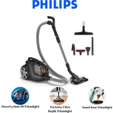 Philips Marathon Ultimate Toz Torbasız Elektrikli Süpürge, Powercyclone 10, Triactive Ultra Başlık, Nanoclean, Allergy H13 Filtre, XB9125/07