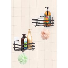 PremiumPort Pratik ve Şık Duş Rafı, 2'li Set, Yapışkanlı, Siyah, Hijyenik ve Kullanışlı