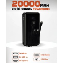 Kılıf House 20.000 Mah Kendinden Kablolu Dijital Göstergeli Type-C Lightning Powerbank Taşınabilir Şarj Cihazı