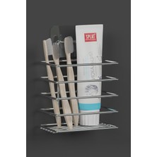 PremiumPort Krom Gümüş Metal Yapışkanlı Diş Fırçalık Banyo Organizeri