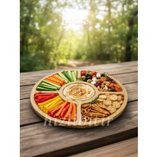 Mybru Bambu Yuvarlak 360 Derece Dönebilen 5 Bölmeli Sunum Tabağı Servis Tabağı Sunum Tepsisi 30 cm