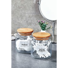 PremiumPort Şeffaf Cam Kulak Pamuğu ve Pamukluk Organizeri, 500ML, Şık ve Pratik