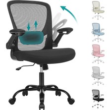 Ofis Koltuğu, Masa Sandalyesi, File Kaplamalı Döner Sandalye, Ergonomik, Yastıklı Bel Desteği, Sallanma Fonksiyonu, 53 cm Koltuk, Katlanır Kolçaklar, Siyah OBN37BK
