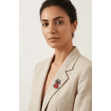 BB Bi Butik Shop Kırmızı Mine Işçiliği Elmas Kesim Kristal Taşlı Geyik Böceği Broş