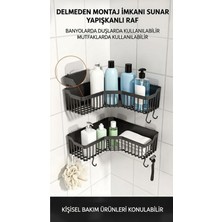 PremiumPort Siyah Yapışkanlı Duş ve Mutfak Köşesi Sabunluk Çift Seti