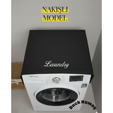 PremiumPort Şık Nakış Detaylı Çamaşır Makinesi Örtüsü, Koruma ve Dekorasyon